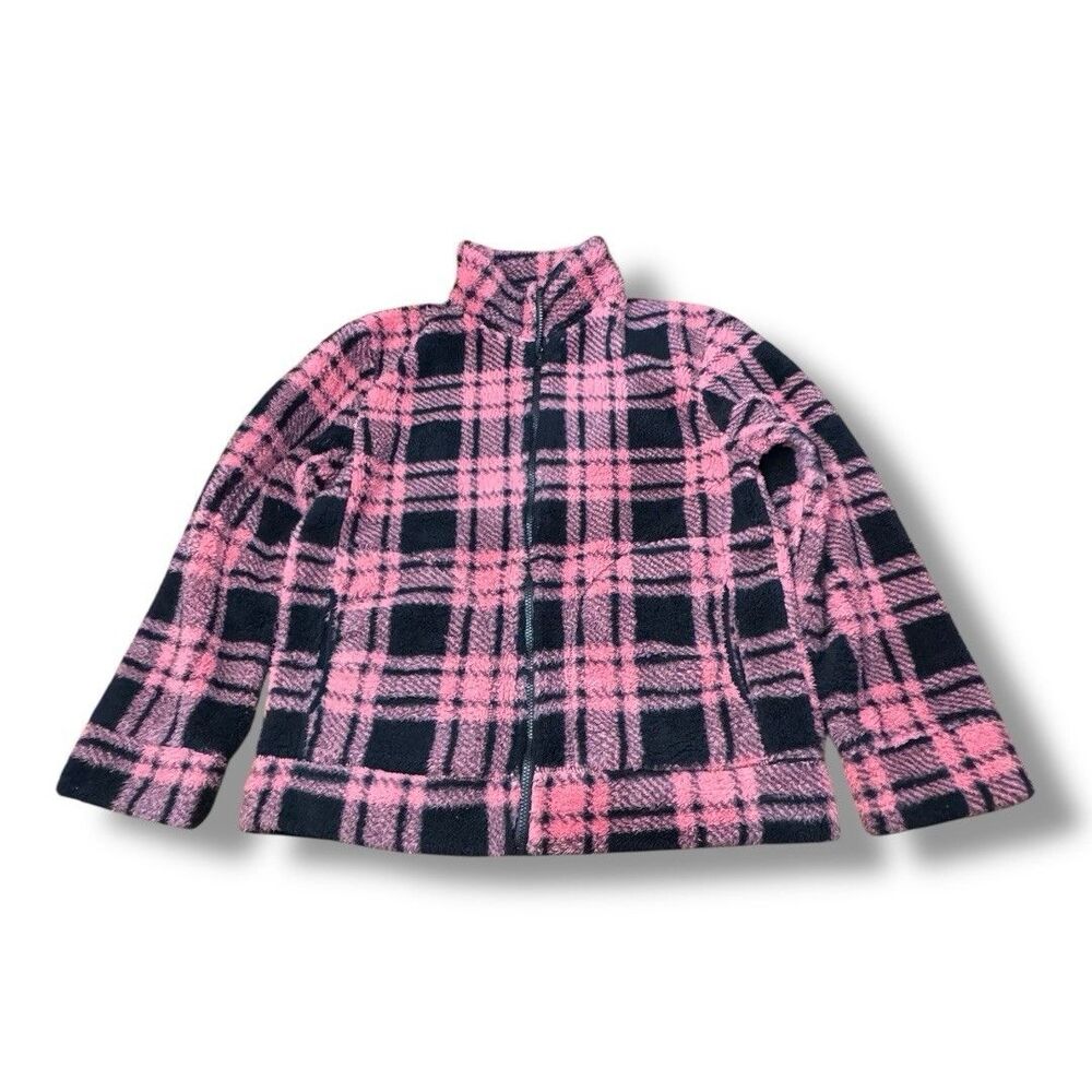 Roper Fleece Full Zip Pockets Pink Black Plaid Outdoor Farm Western Women’s Sz M